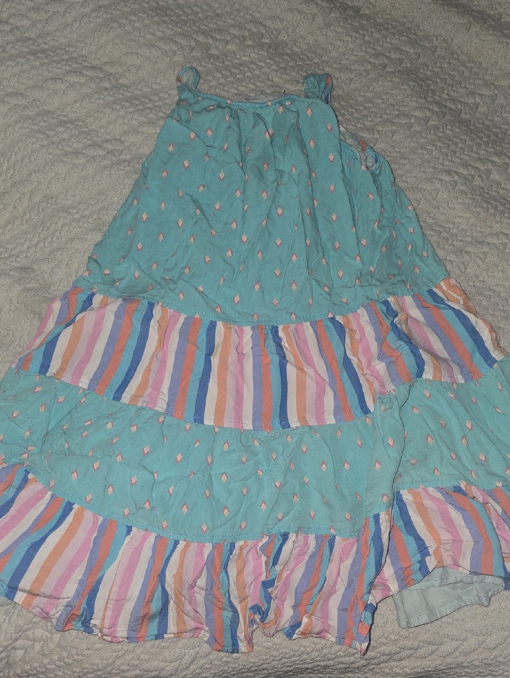 Matila Jane Kids Size 8 Turquoise Tiered Sundress with Pastel Stripes